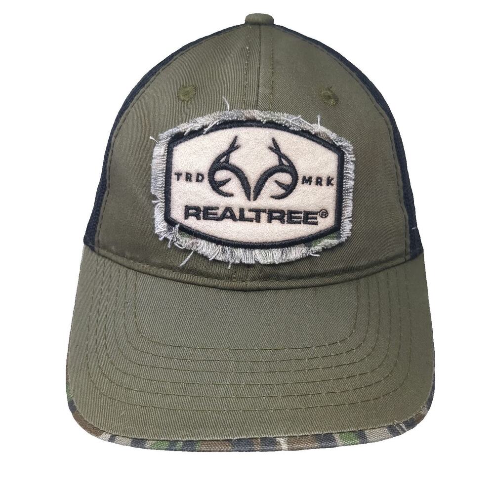 Realtree Trucker Hat Green One Size Snapback Frayed Patch Camo Brim Antler